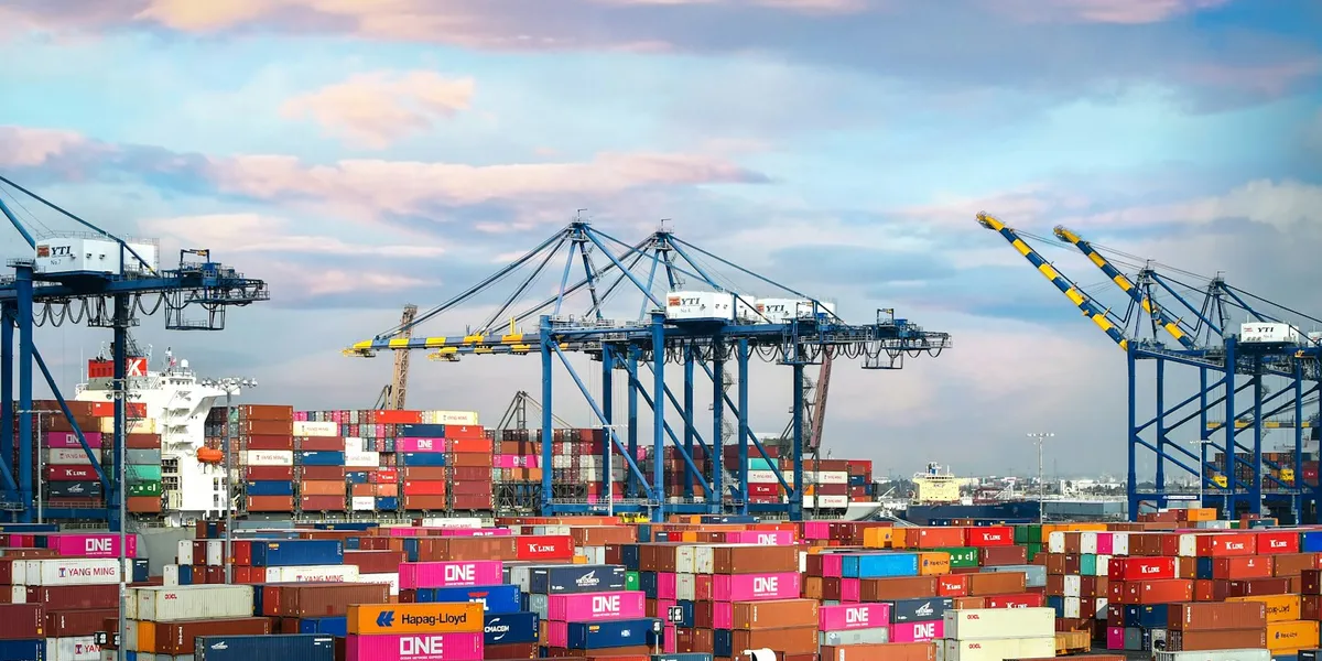 red and blue cargo containers